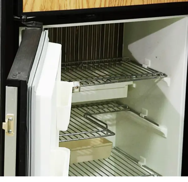 rv absorption fridge with door open