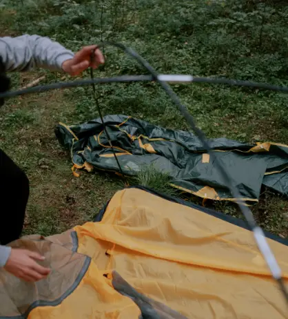 assembling a tent
