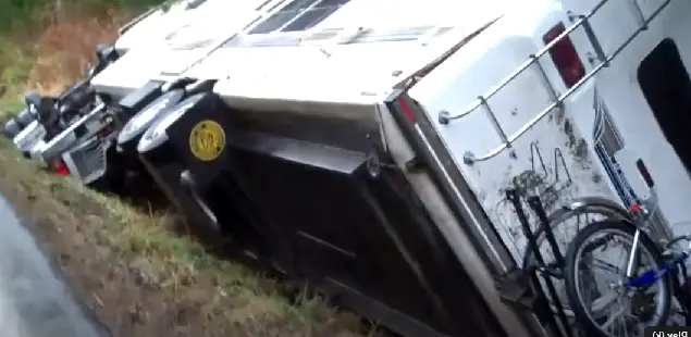 rv 5th wheel tipped over in ditch