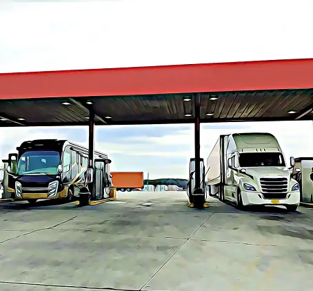 rv parked at a truck stop