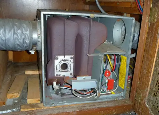 rv furnace located inside cabinet