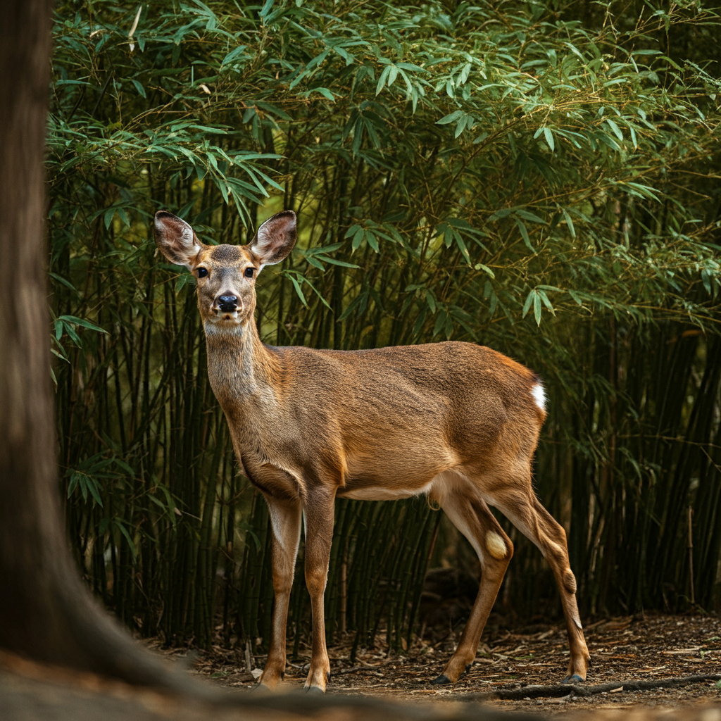 deer standing in bamboo