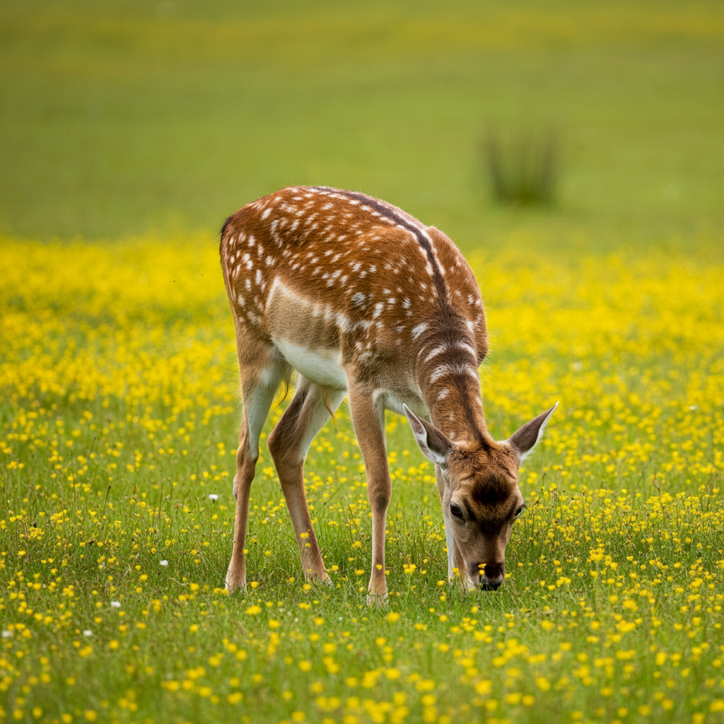 deer in field eating birdsfoot trefoil