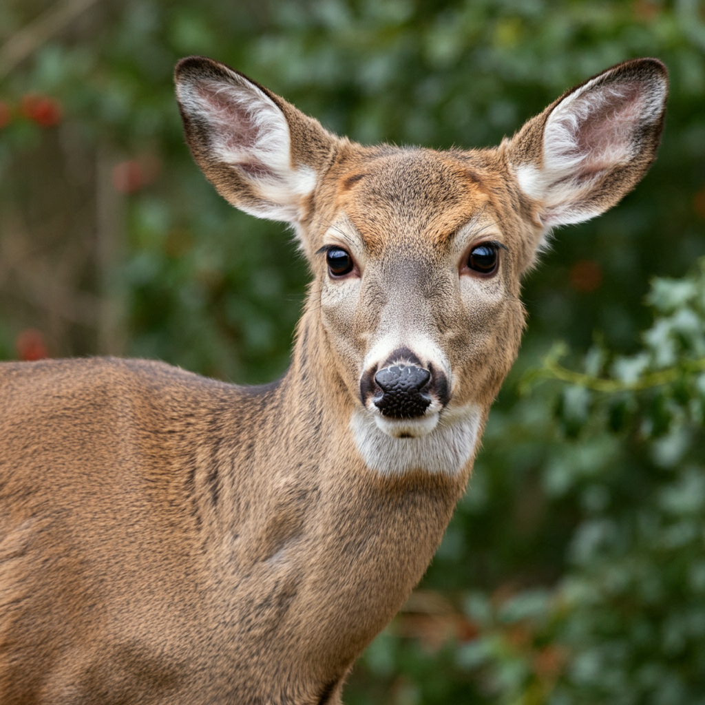 deer standing near american holly bush