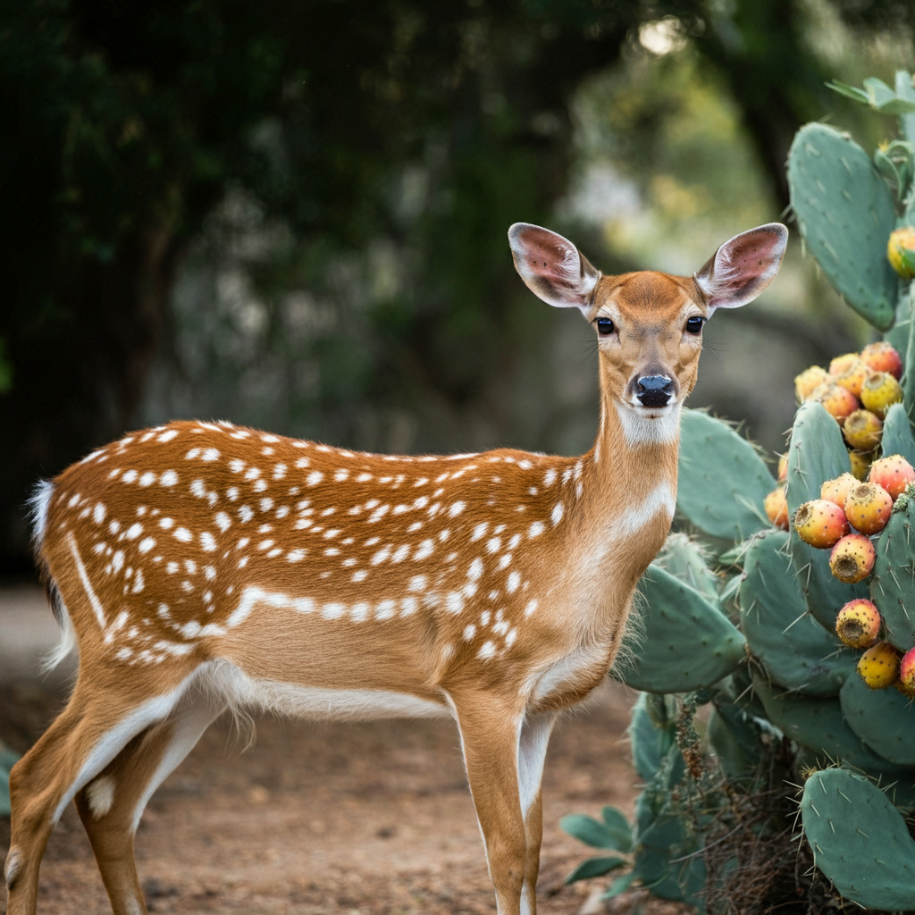 deer standing by cactus