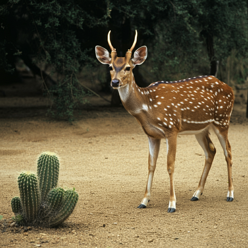 deer standing by cactus