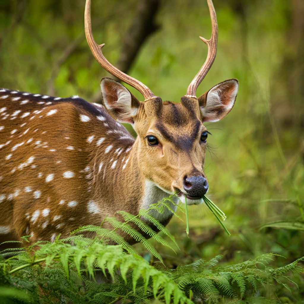 deer eating asparagus fern plant